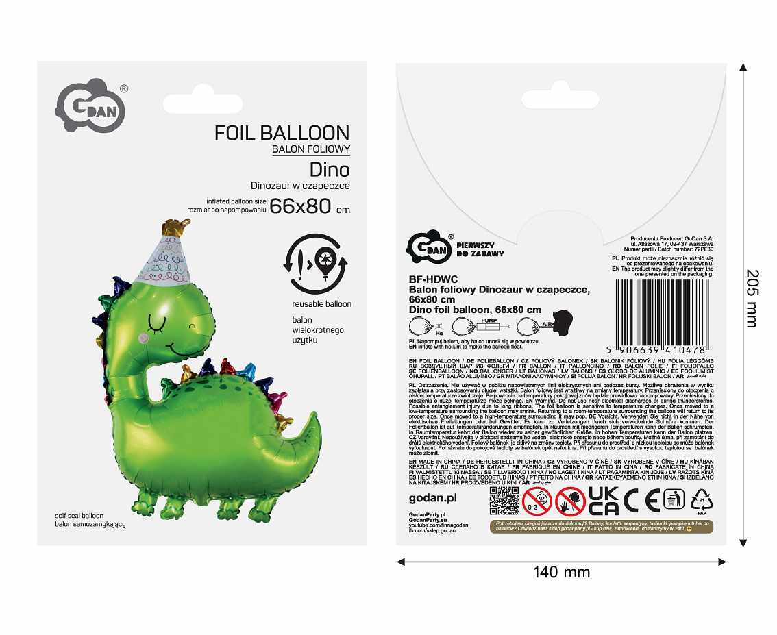Dino foil balloon, 66x80 cm